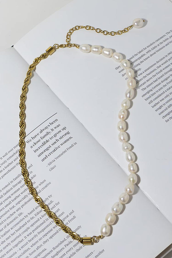 GOLD PLATED NATURAL PEARL TWIST NECKLACE