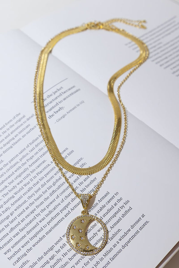 GOLD PLATED LAYERED MOON NECKLACE