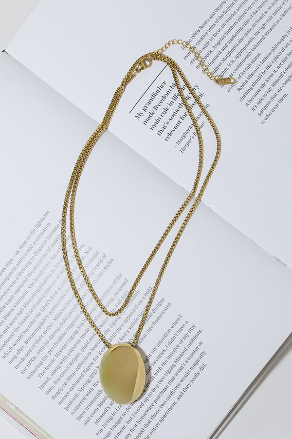 GOLD PLATED LONG CHAIN OVAL NECKLACE