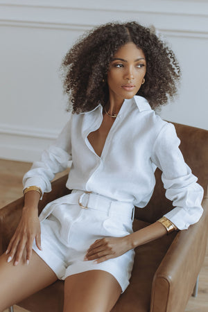 HENLEY LINEN SHIRT - WHITE