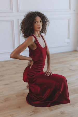 ELIZA SATIN MAXI SKIRT - BURGUNDY