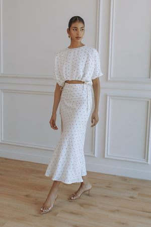 CANNE LINEN MAXI SKIRT - MINI POLKA