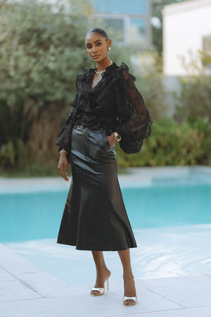 KINDRA VEGAN LEATHER SKIRT - BLACK