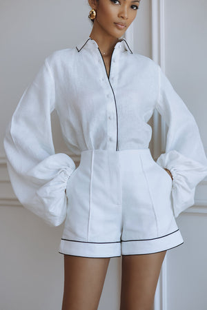 LULABELL LINEN SHIRT - WHITE/BLACK TRIM