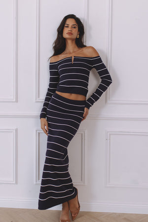 ANYA KNIT MAXI SKIRT - NAVY STRIPE