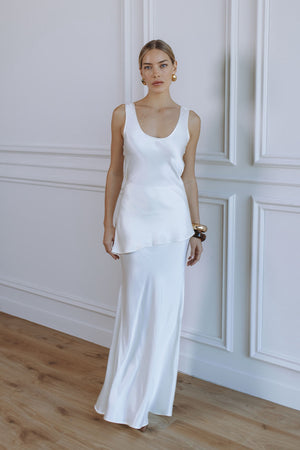 ELIZA SATIN MAXI SKIRT - PEARL WHITE