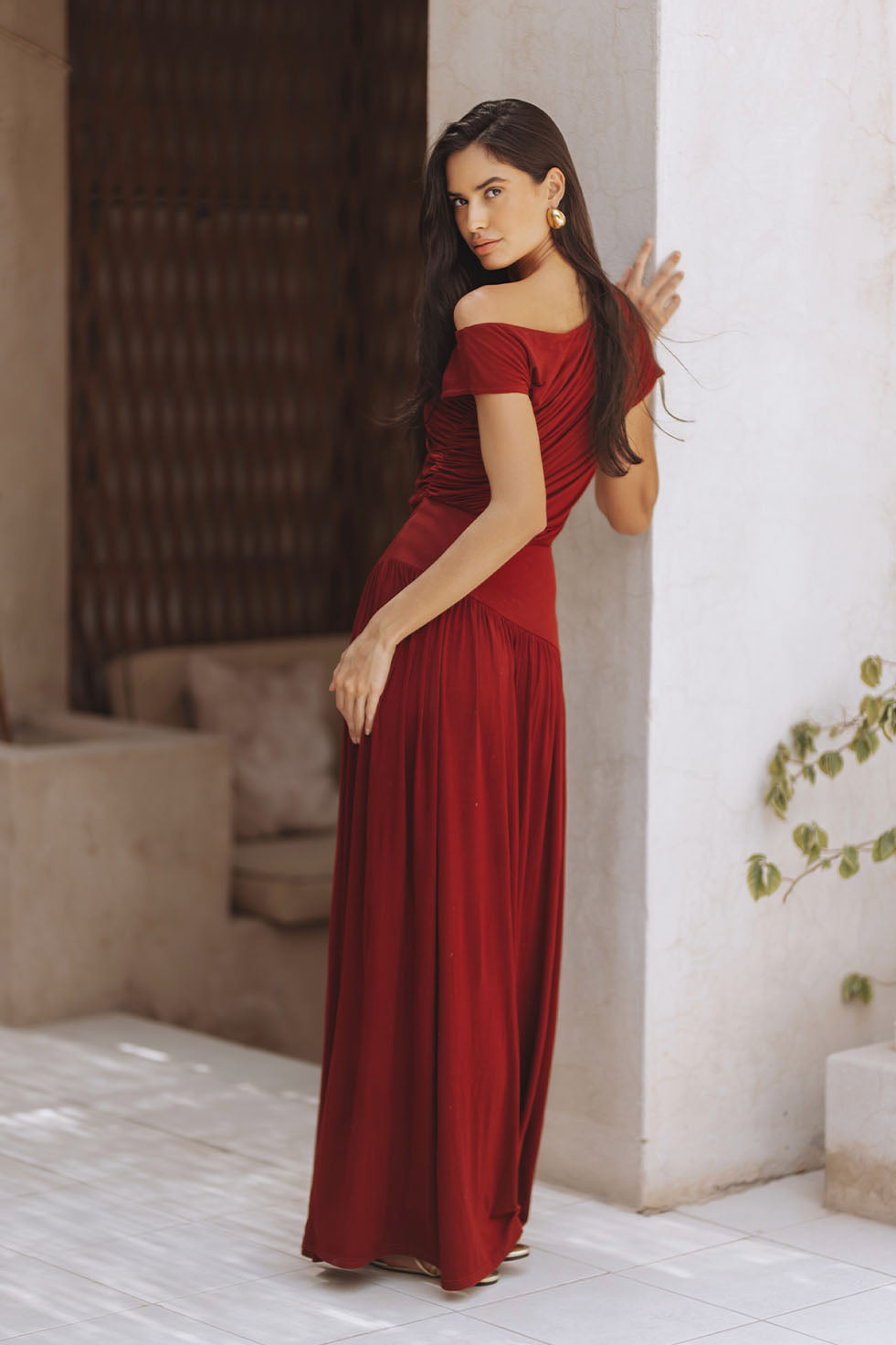 NALIA JERSEY MAXI DRESS - BURGUNDY
