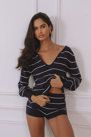 ELEONORA KNIT HOT SHORTS - NAVY STRIPE