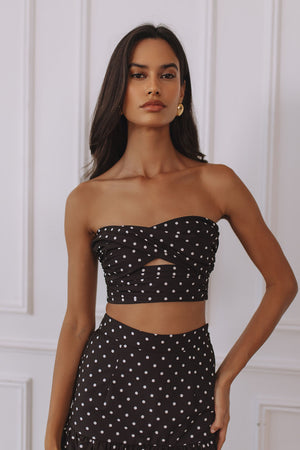 AYLA STRAPLESS TOP - BLACK/WHITE POLKA