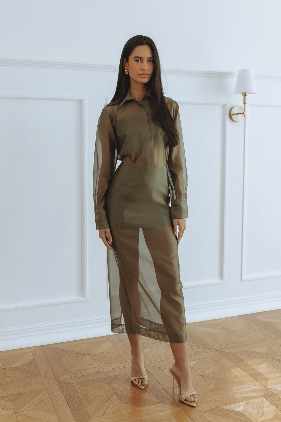 ADRIANA ORGANZA SKIRT - OLIVE