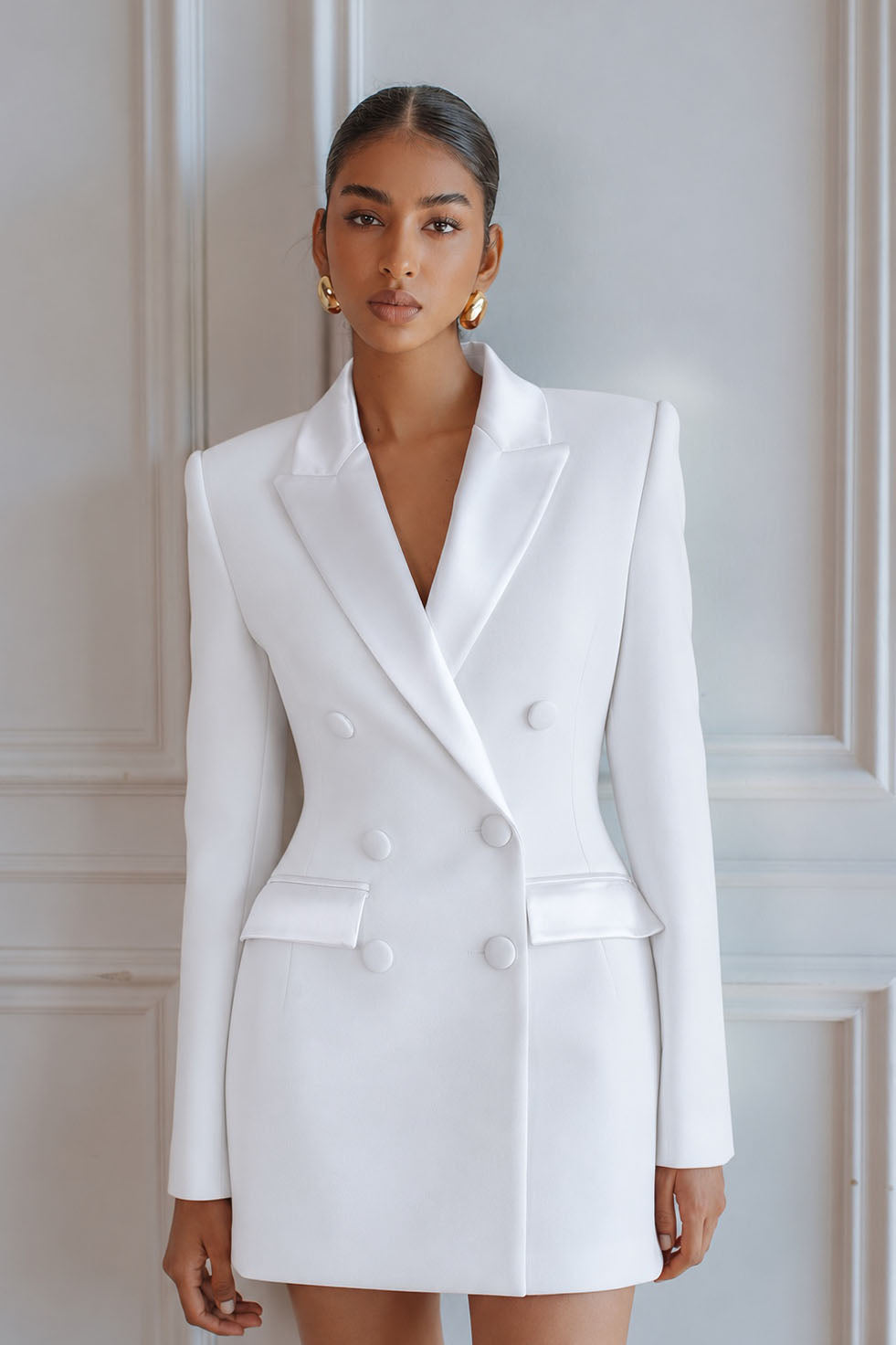 AMARA TUXEDO MINI DRESS - ORCHID WHITE