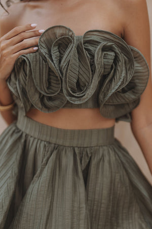 CELINE RUFFLE CORSET TOP - OLIVE GREEN