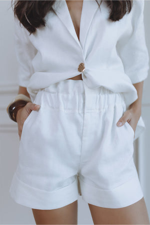 GERMAINE LINEN SHORTS - ORCHID WHITE