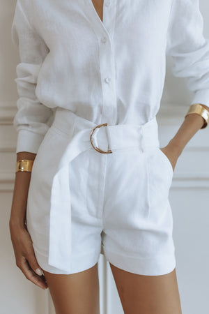 HENLEY LINEN SHORTS - WHITE