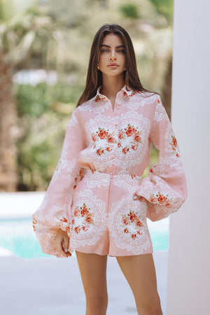 LULABELL LINEN SHIRT - ROSETTE CAMEO