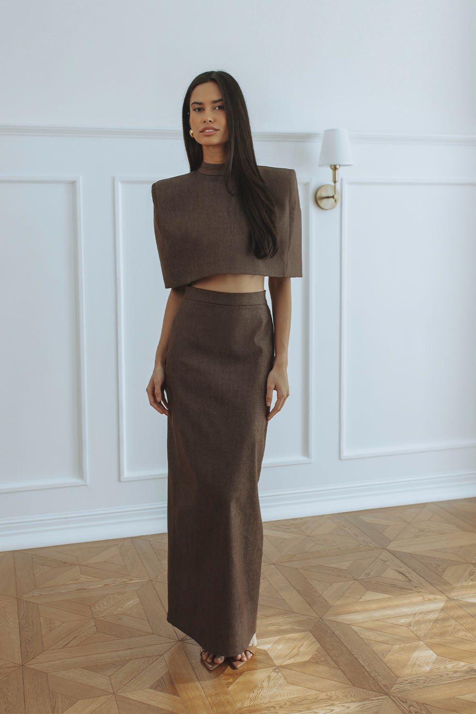 LYRA DENIM MAXI SKIRT - CHOCOLATE