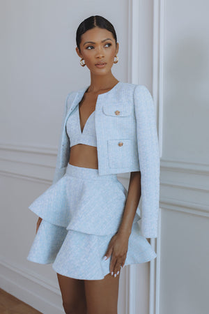MARGAUX BOUCLE CROP JACKET - POWDER BLUE