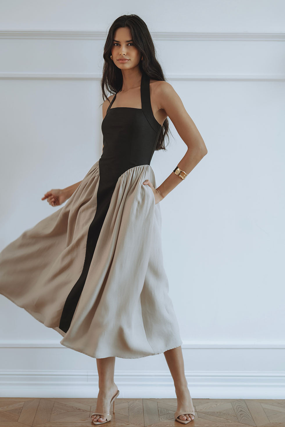 NAOMI MAXI DRESS - BLACK/NATURAL BEIGE