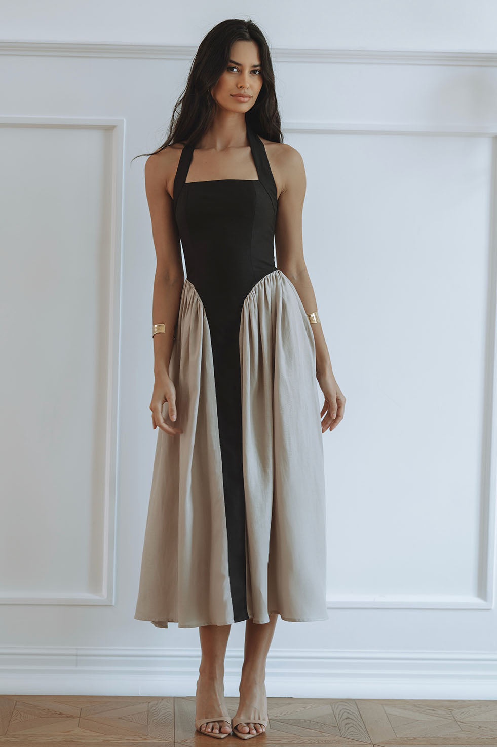 NAOMI MAXI DRESS - BLACK/NATURAL BEIGE