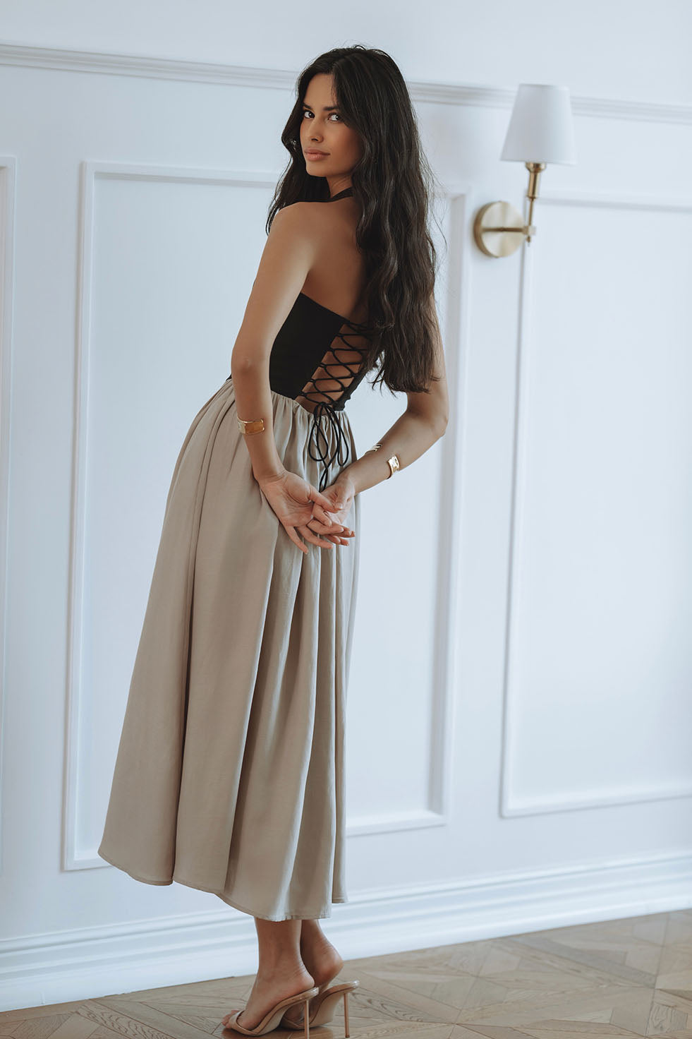 NAOMI MAXI DRESS - BLACK/NATURAL BEIGE