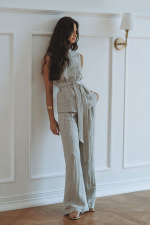 SUZIE LINEN TOP - GREY