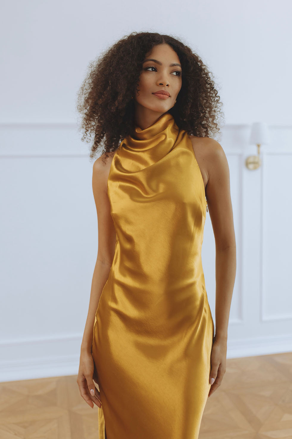 THEA HIGH NECK MAXI DRESS - GOLDEN