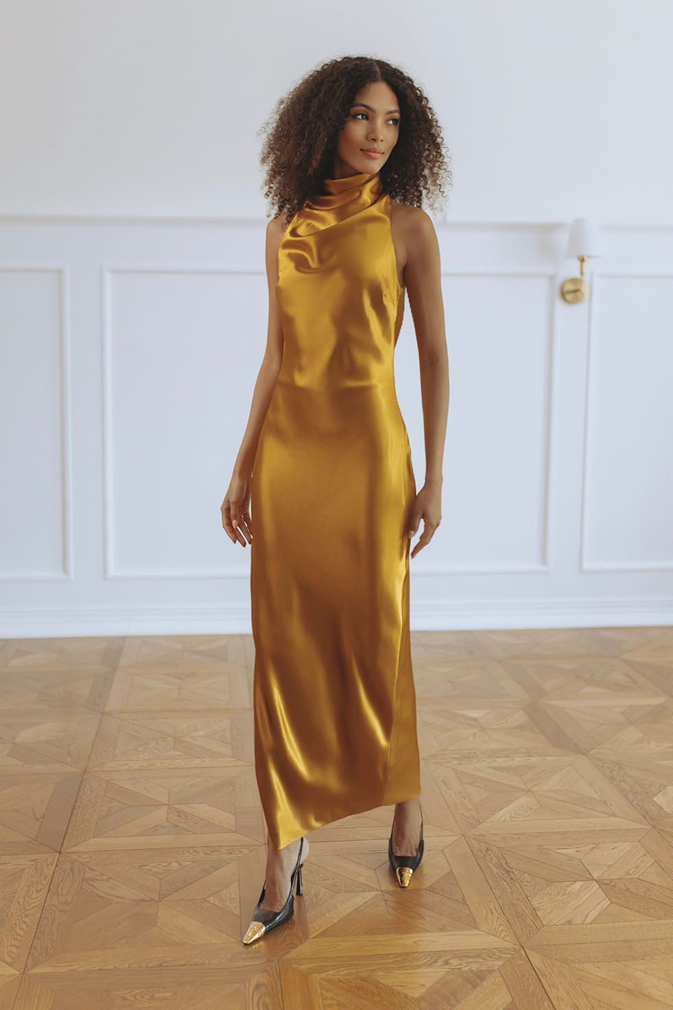 THEA HIGH NECK MAXI DRESS - GOLDEN