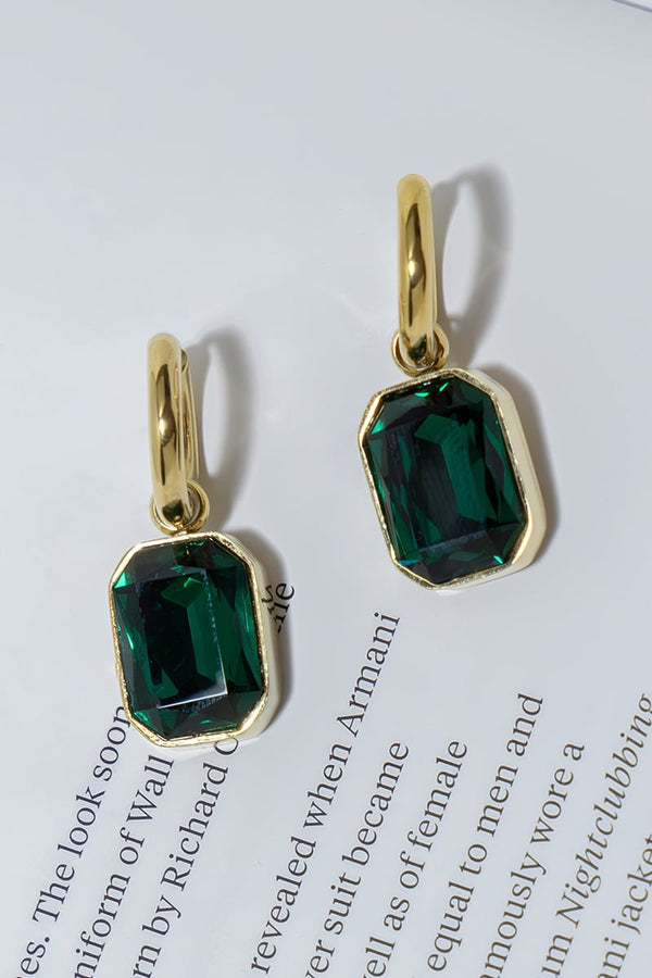 GOLD PLATED CHARM EARRINGS - GREEN