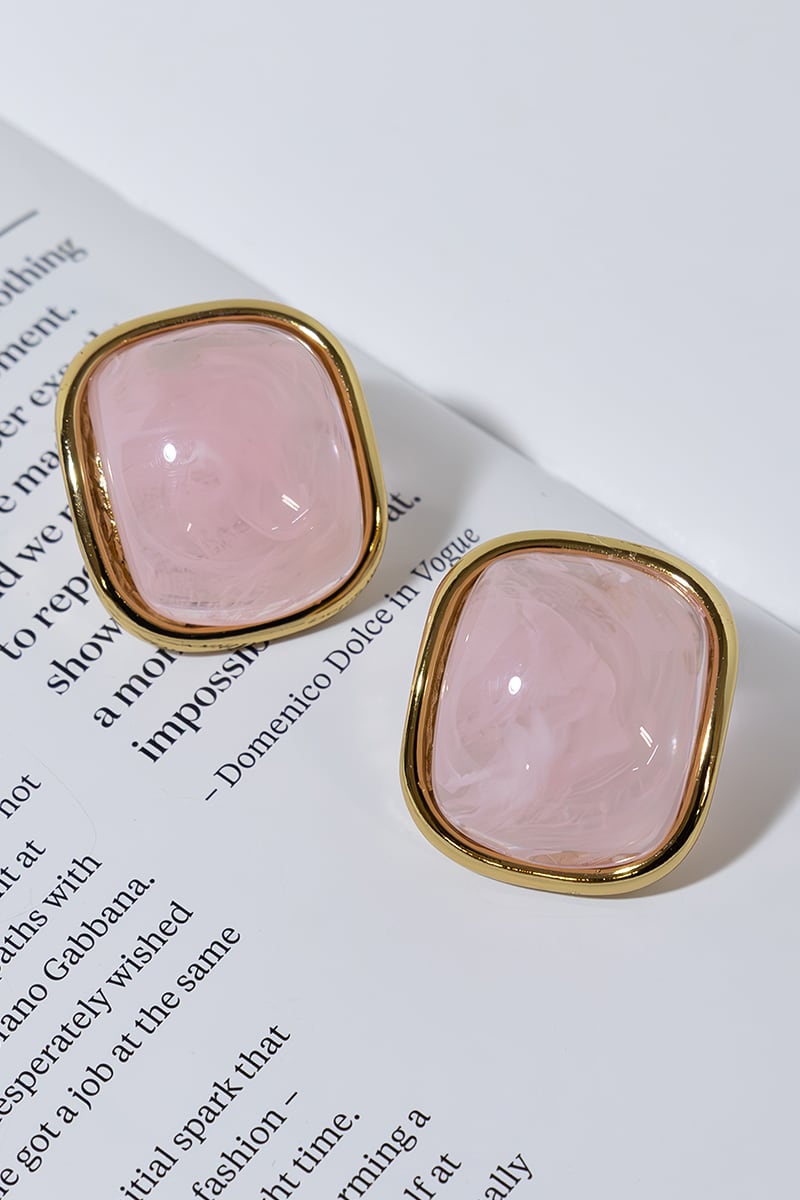 GOLD PLATED RESIN EARRINGS - PINK