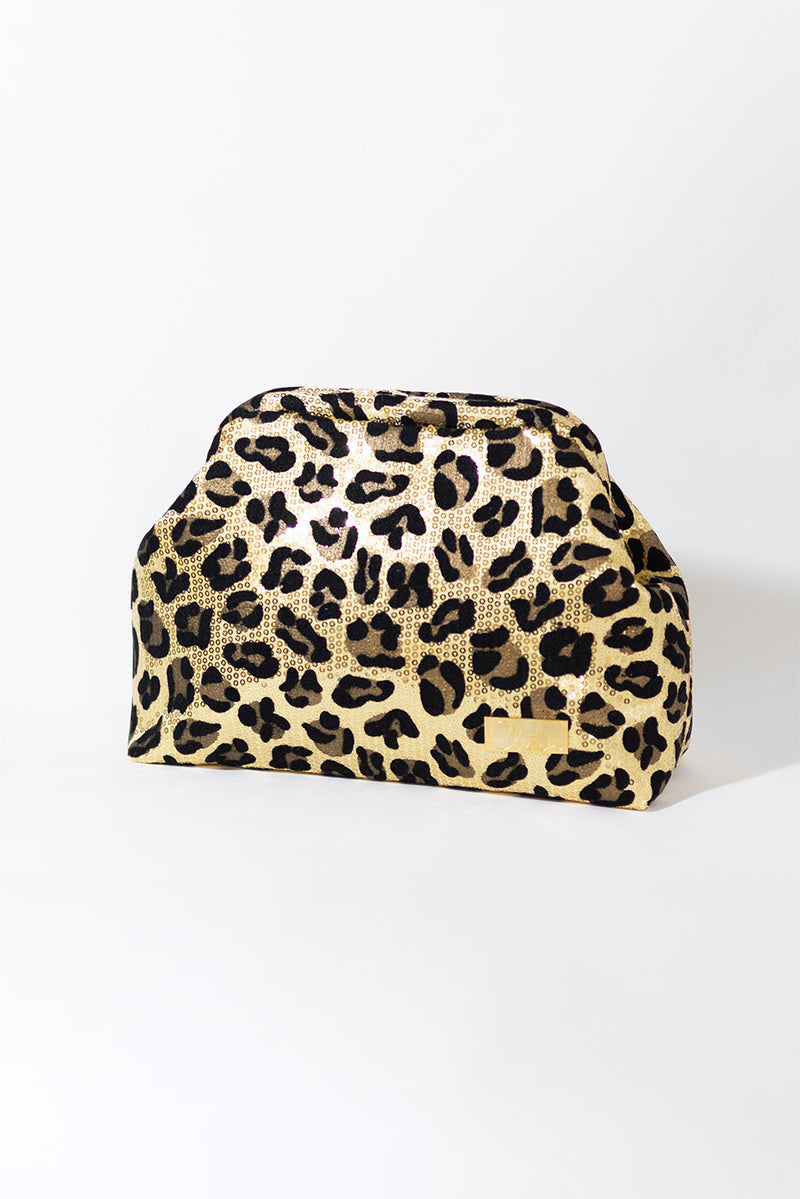 DIVA CLUTCH - GOLD SEQUIN LEOPARD