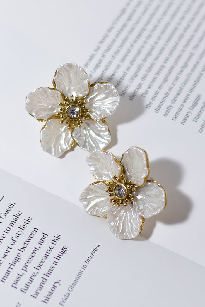 GOLD PLATED WHITE PANSY EARRINGS