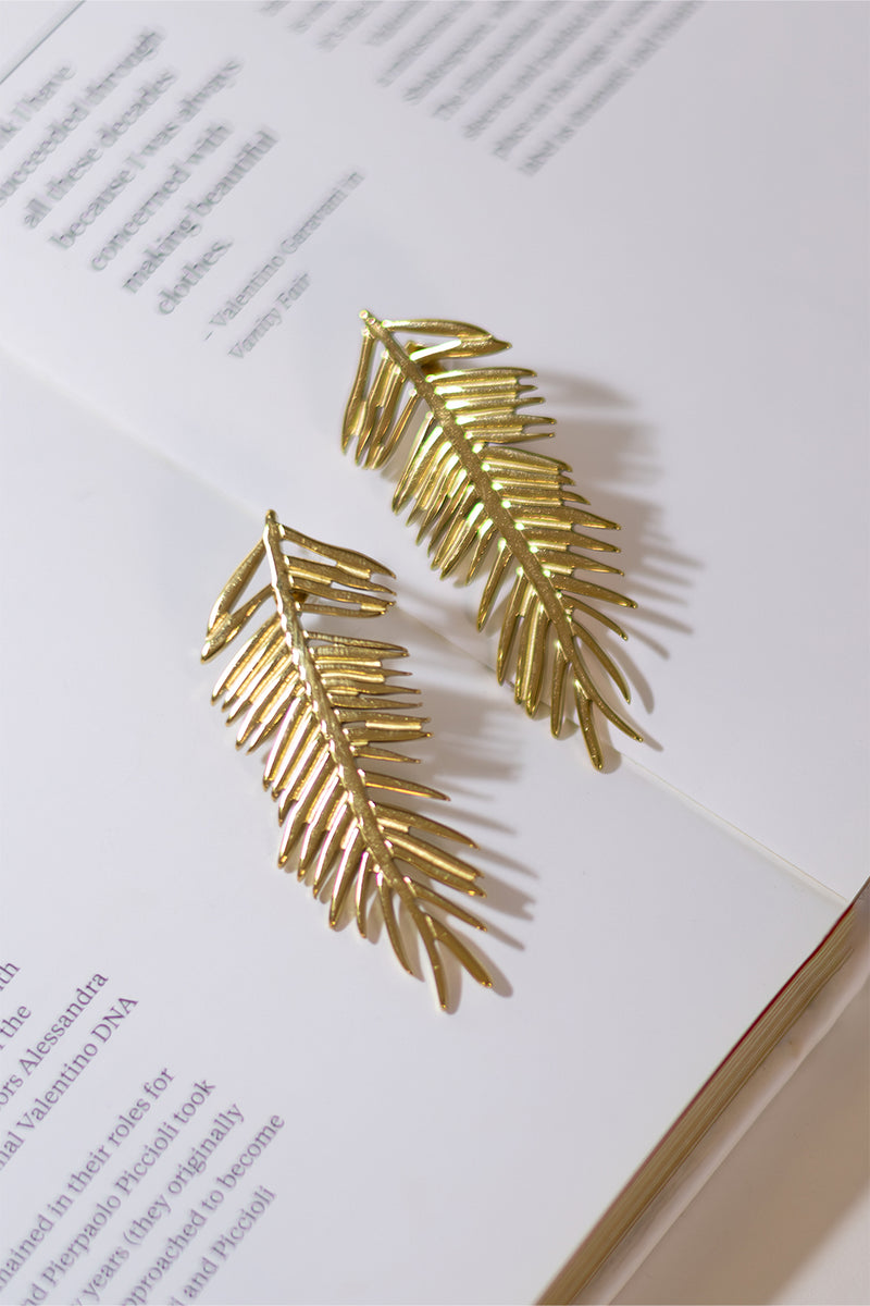 GOLD PLATED LONG LEAVES EARRINGS