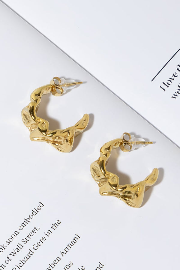 GOLD PLATED SMASHED C SHAPE EARRINGS
