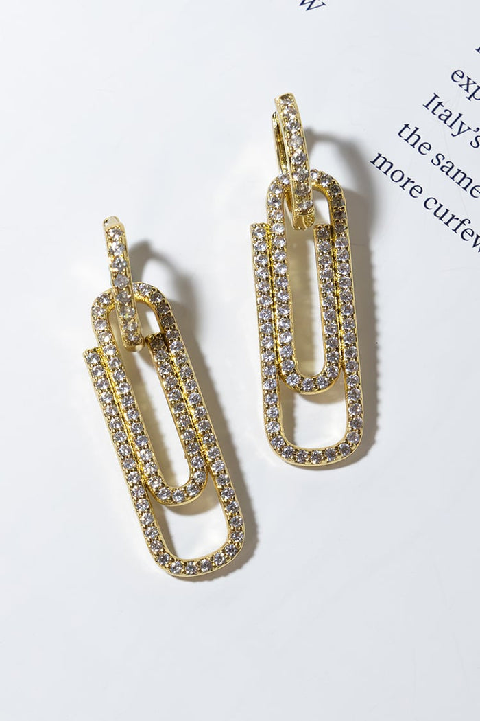 GOLD PLATED PAPER CLIP EARRINGS - WHITE ZIRCON