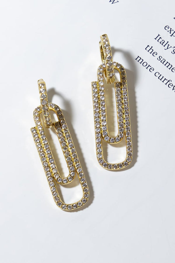 GOLD PLATED PAPER CLIP EARRINGS - WHITE ZIRCON
