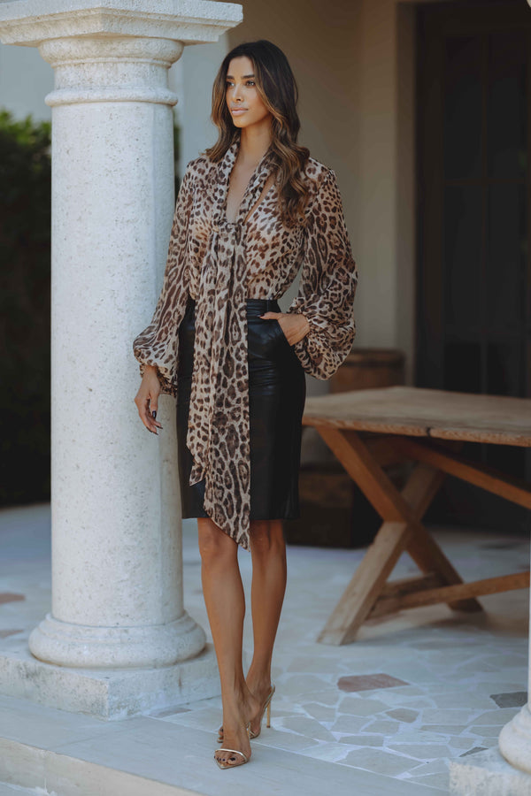 SOLACE BOW BLOUSE - BOLD LEOPARD