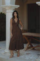 CORDELIA LINEN MIDI DRESS - CHOCOLATE