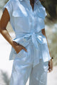 GRELARA LINEN TOP - BABY BLUE