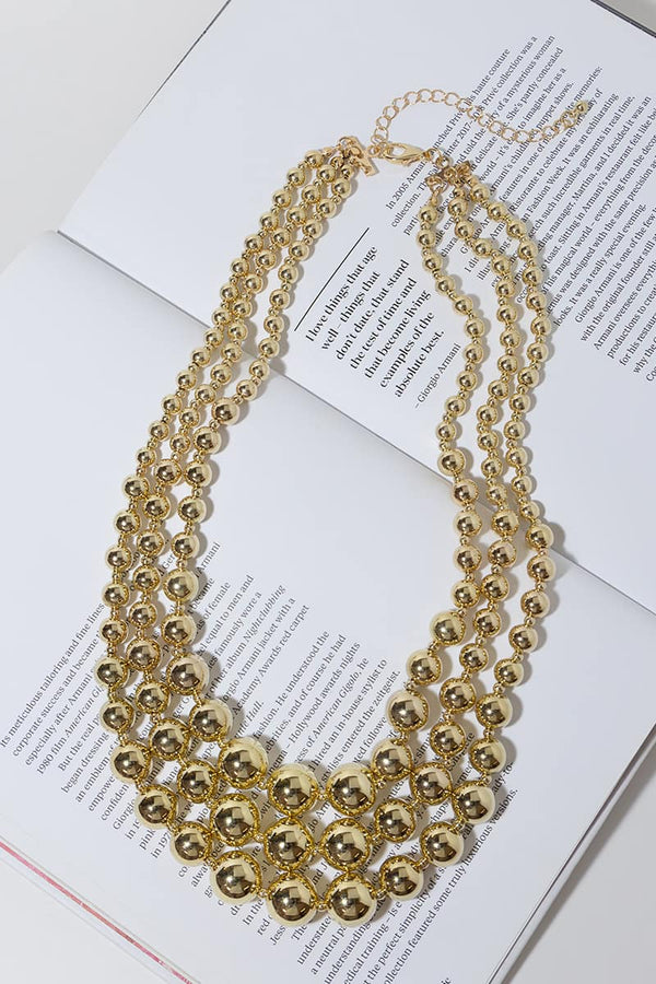 LAYERED BEADS NECKLACE - GOLD TONE
