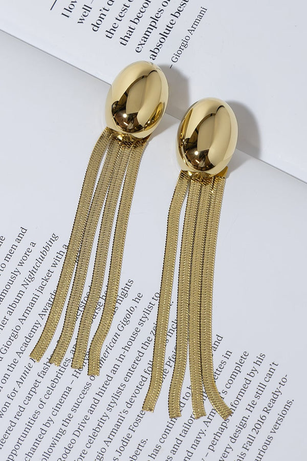 GOLD PLATED LONG CHAIN OVAL EARRINGS