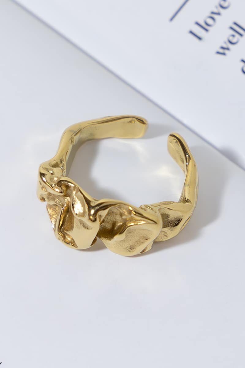 GOLD PLATED SMASHED C SHAPE RING