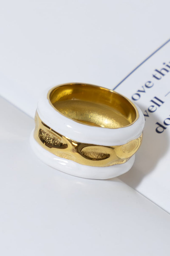 GOLD PLATED WHITE ENAMEL C-SHAPE RING