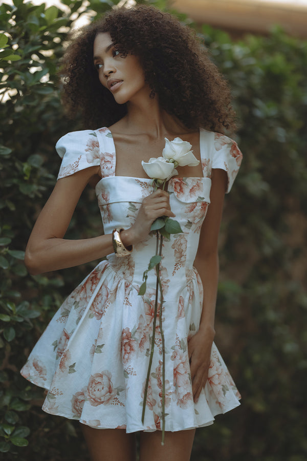 ANTONELLA LINEN MINI DRESS - BLUSH PEONY