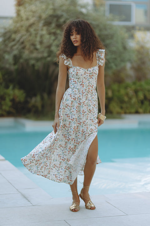 bustier midi dress floral Floral Bustier Midi Dress