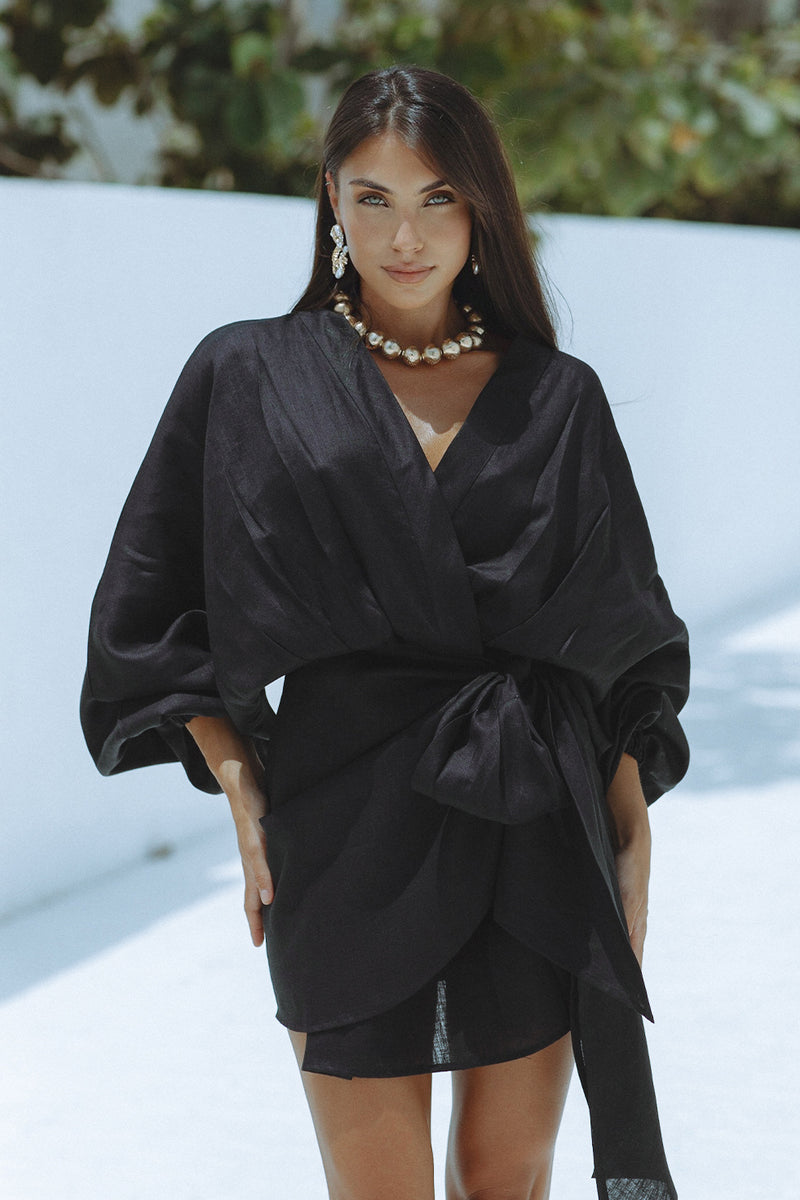 ROMARA LINEN DRESS - BLACK