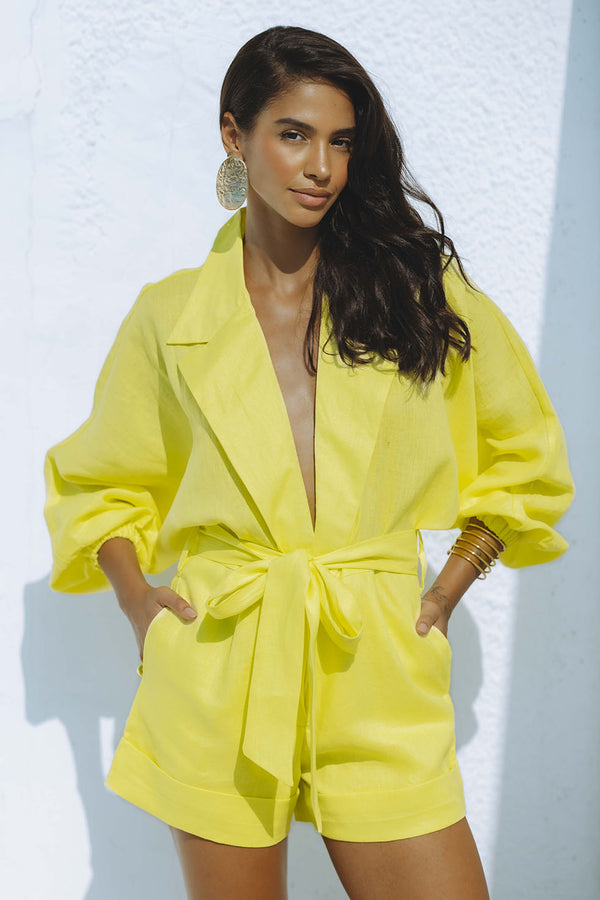MAXIE LINEN PLAYSUIT - ELECTRIC YELLOW