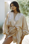 ROMARA LINEN FOIL DRESS - BEIGE GOLD