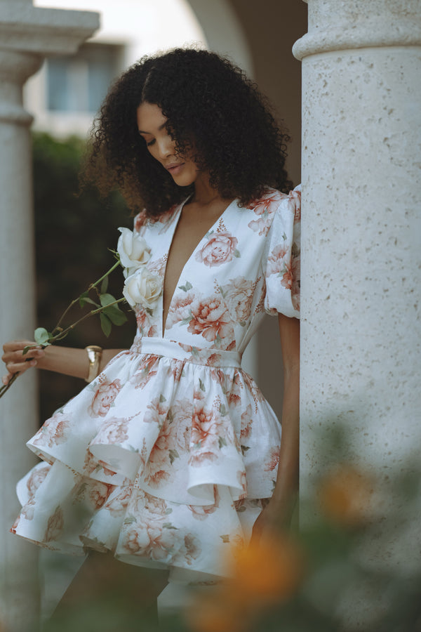 AUBRINA LINEN MINI DRESS - BLUSH PEONY