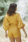 MAXIE LINEN PLAYSUIT - MUSTARD