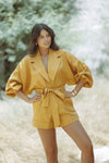 MAXIE LINEN PLAYSUIT - MUSTARD